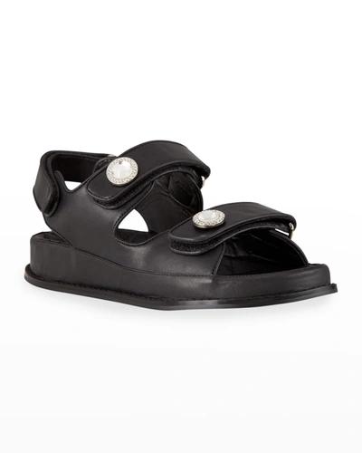 Allegra James Leather Crystal/pearly-button Sporty Slingback Sandals