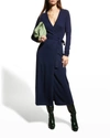 Diane Von Furstenberg Astrid Midi Wrap Wool-cashmere Dress In New Navy