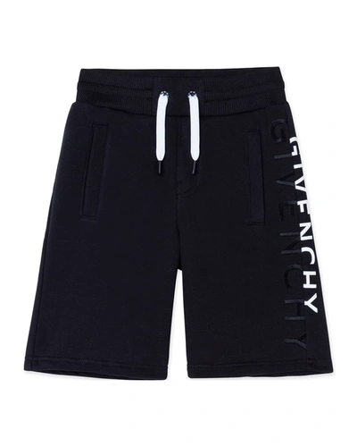 Givenchy Kids' Little Boy's & Boy's Split Logo Fleece Bermuda Shorts In 09b Black