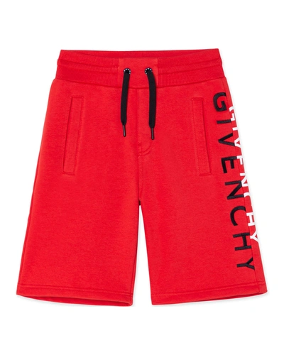 Givenchy Kids' Boy's Sweat Shorts With Split Logo In 991 Red