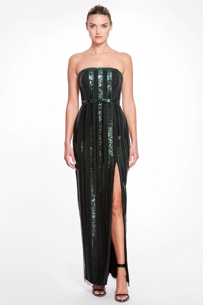 Marchesa Notte Strapless Embellished Slit Gown