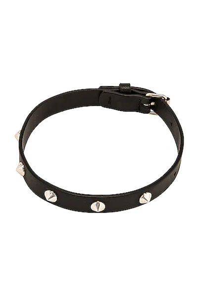 Alessandra Rich Leather Spike Choker In Crystal & Silver