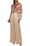 Michelle Mason Pleated Silk-charmeuse Wide-leg Pants In Beige