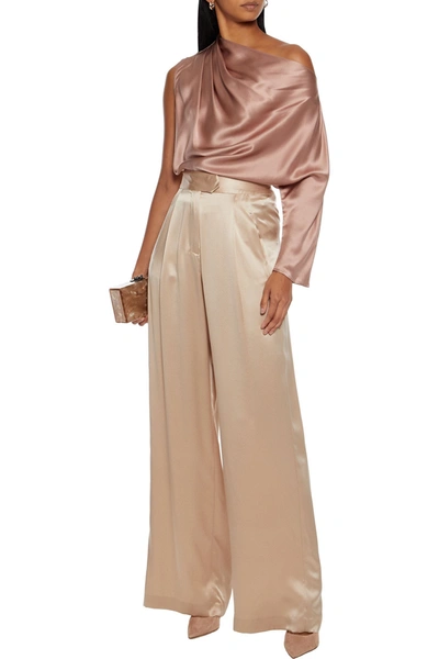 Michelle Mason Pleated Silk-charmeuse Wide-leg Pants In Beige