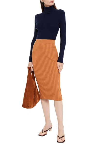 Michelle Mason Ribbed-knit Pencil Skirt In Orange