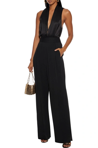 Michelle Mason Pleated Silk-charmeuse And Stretch-jersey Bodysuit In Black