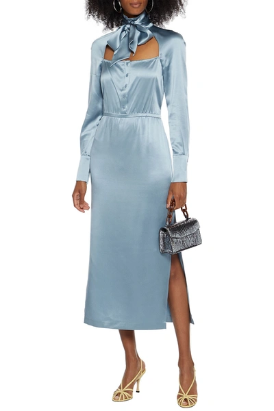 Fleur Du Mal Pussy-bow Cutout Silk-satin Midi Dress In Light Blue