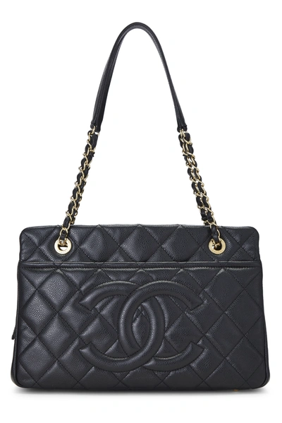 Pre-owned Chanel Black Quilted Caviar Timeless 'cc' Soft Shopper Medium