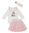 MONNALISA BABY COTTON ONESIE, SKIRT AND HEADBAND SET,P00590610