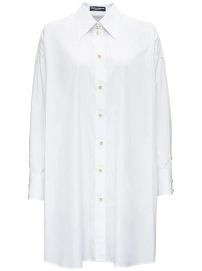 Dolce & Gabbana Lace-back Oversized Shirt W/ Pearl Logo Buttons In White