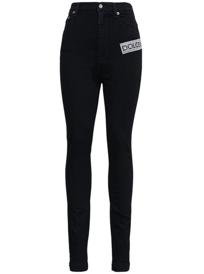 Dolce & Gabbana Stretch Denim Jeans With Jewel Logo In Black