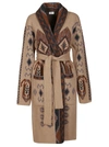 ETRO ETRO ABSTRACT PATTERN INTARSIA BELTED COAT