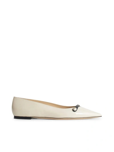 Jimmy Choo High-shine Finish Pointed-toe Ballerina Shoes In White