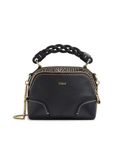 Chloé Mini Daria Bag With Chain In Grained And Shiny Calfskin In Blue