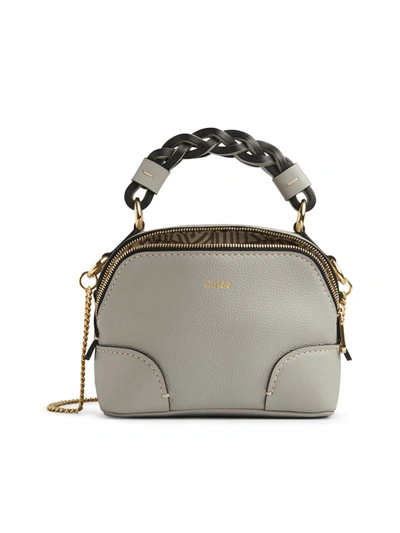 Chloé Mini Daria Bag With Chain In Grained And Shiny Calfskin In Grey