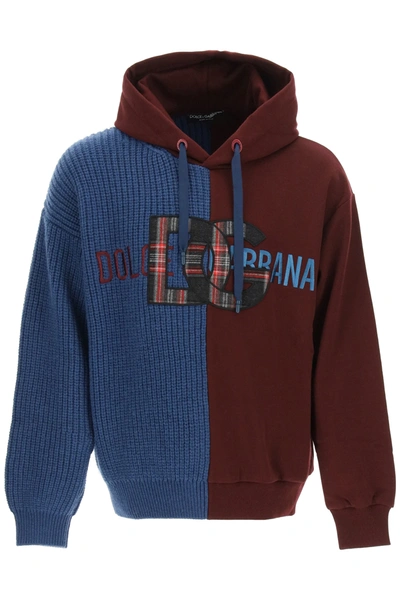 Dolce & Gabbana Sweatshirt In Jersey And Wool With Hood And Patch In Multi