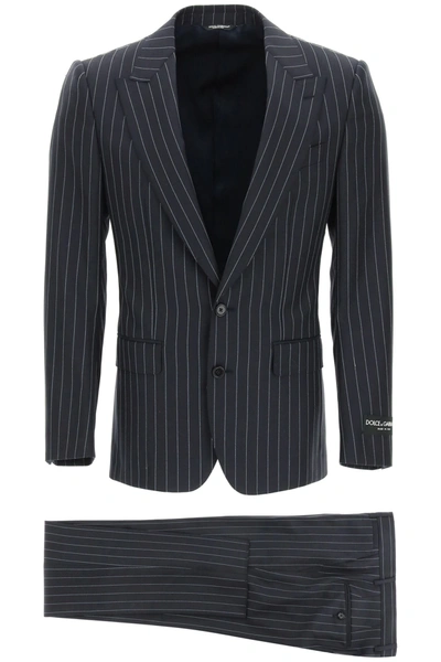 Dolce & Gabbana Sicilia Suit In Pinstripe Wool In Blue,grey