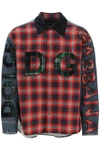 DOLCE & GABBANA OVERSIZED DENIM AND FLANNEL SHIRT WITH LOGO