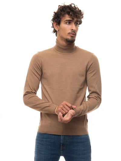 Hugo Boss Regular Fit Rollneck Sweater In Extra Fine Merino Wool In Beige