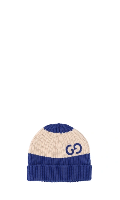 Gucci Logo-embroidered Cotton Beanie In Blue