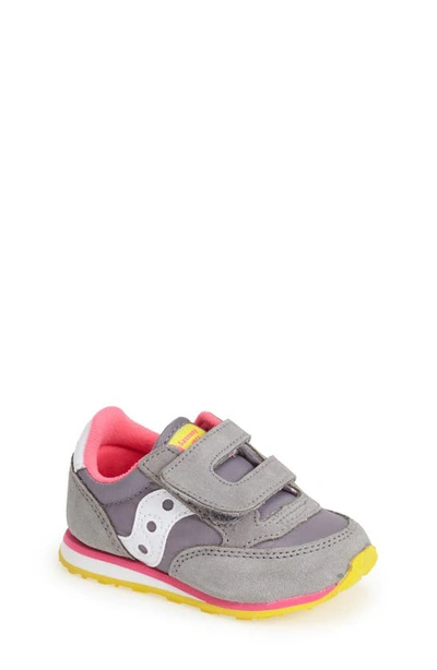 Saucony Babies' Jazz Hook & Loop Sneaker In Grey/ Pink