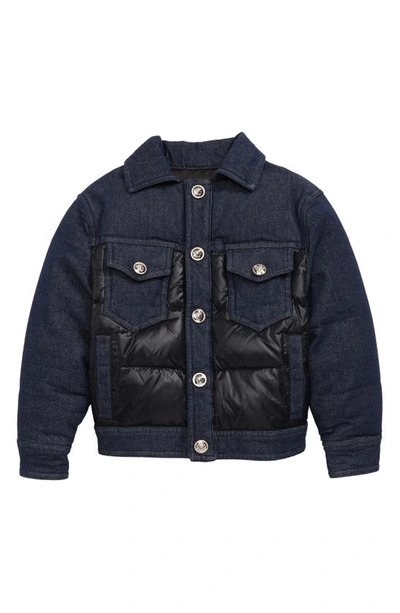 Versace Kids' Down Puffer Denim Trucker Jacket In Black