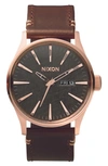 NIXON THE SENTRY LEATHER STRAP WATCH, 42MM,A105-2001-00