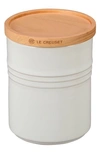 Le Creuset Glazed Stoneware 2 1/2 Quart Storage Canister With Wooden Lid In White
