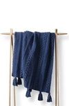 Sunday Citizen Braided Pom Pom Throw Blanket In Navy