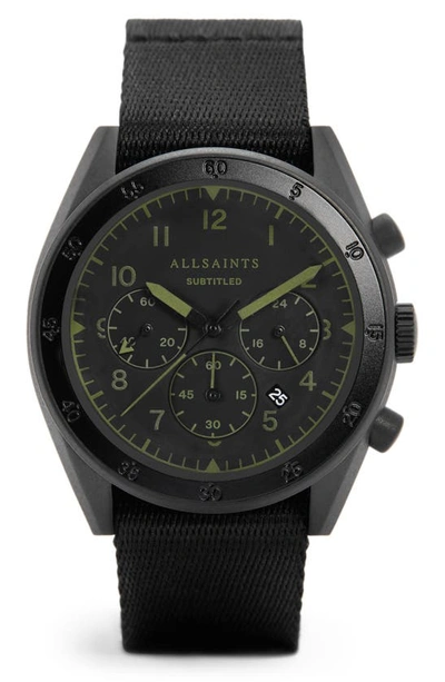 Allsaints Subtitled Ii Nylon Strap Watch, 42mm In Black