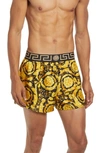 Versace Baroque Print Silk Loungewear Shorts In Gold/ Print