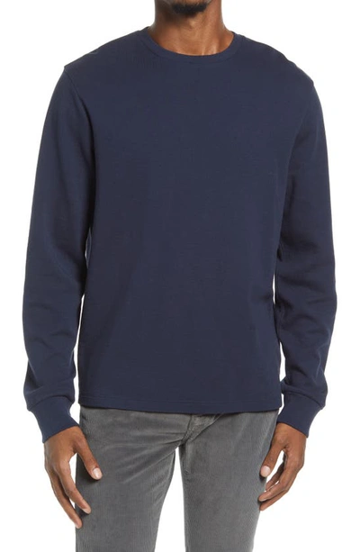 Frame Cotton Duofold Long Sleeve Cotton T-shirt In Navy