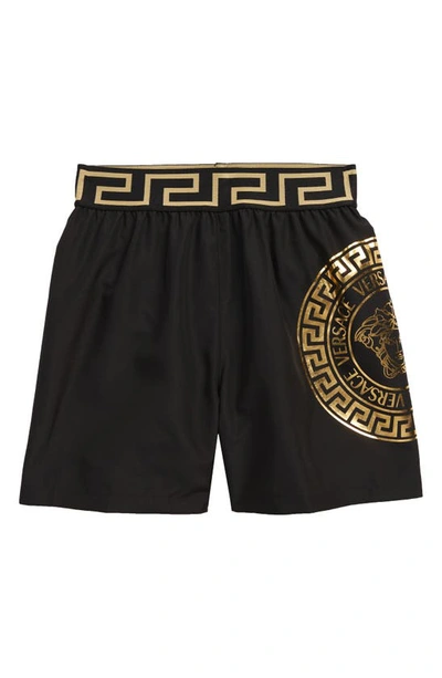 Versace Kids' Medusa And Greek Key Swim Shorts In Black