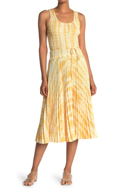 Proenza Schouler Smock Bodice Pleated Sleeveless Dress In Light Yellow/tangerine