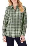 Foxcroft Rhea Puckered Button Front Shirt In Autumn Ivy