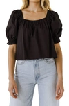 English Factory Square Neckline Puff Sleeve Top In Black