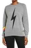 Aviator Nation Bolt Chevron Stripe Sweatshirt In Heather/ Neon Rainbow