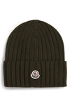 MONCLER LOGO RIB VIRGIN WOOL BEANIE,G20933B00052A9327