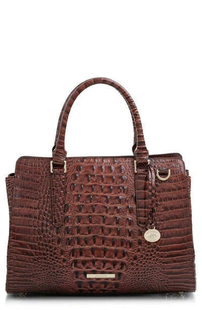 Brahmin Finley Small Croc Embossed Leather Satchel In Pecan