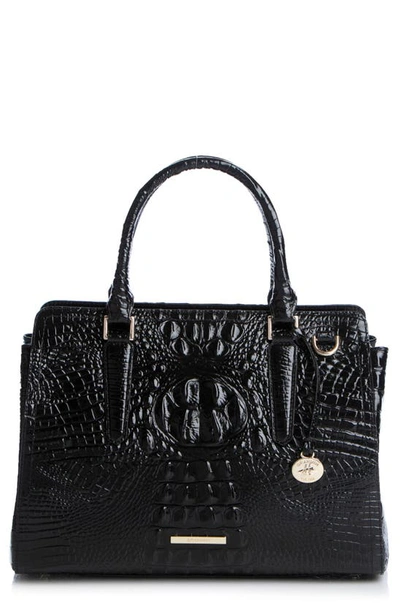 Brahmin Finley Small Croc Embossed Leather Satchel In Black