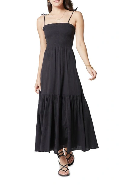 Joie Jailene Smocked Bodice Cotton Maxi Dress In Caviar