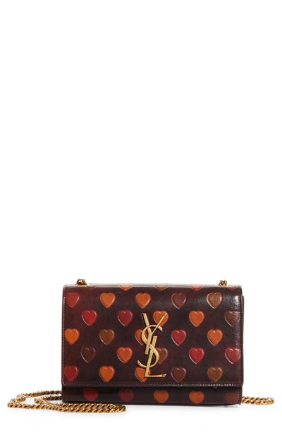 Saint Laurent Small Kate Hearts Leather Shoulder Bag In Vi.mahogany Multic.