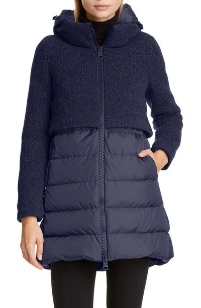 Herno High/low Knit & Quilted Down Puffer Jacket In Blue