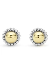 Lagos 18k Yellow Gold & Sterling Silver High Bar Round Framed Stud Earrings In Two-tone