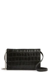 ALLSAINTS FETCH CROC EMBOSSED LEATHER CHAIN CROSSBODY WALLET,WB074X