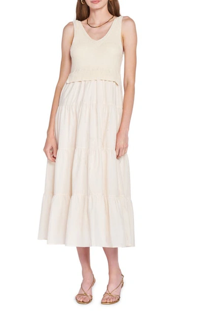 En Saison Mixed Media Tiered Midi Dress In Natural