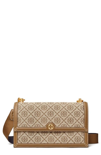 Tory Burch Small T Monogram Jacquard Shoulder Bag In Hazelnut