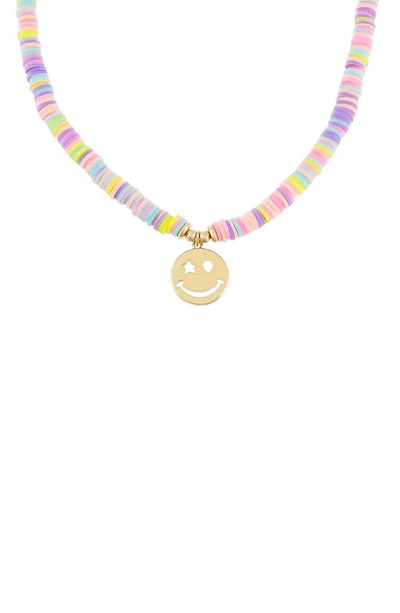 Adinas Jewels Pastel Beaded Smiley Pendant Necklace In Multi-color