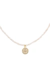 ADINAS JEWELS SMILEY FACE PENDANT GENUINE PEARL NECKLACE,N62962WHT-1