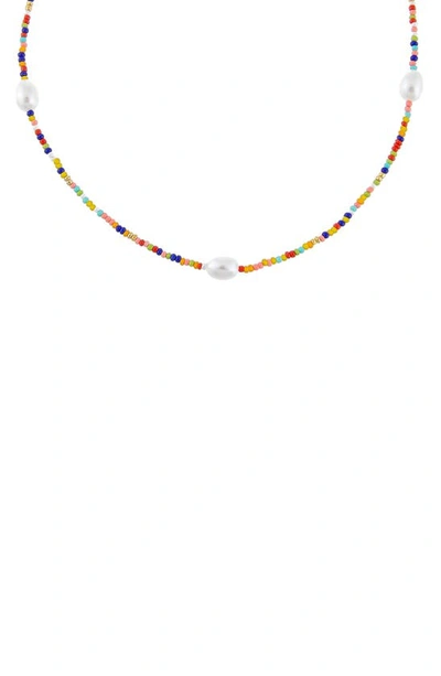 Adinas Jewels Freshwater Pearl & Rainbow Bead Necklace In Multi-color